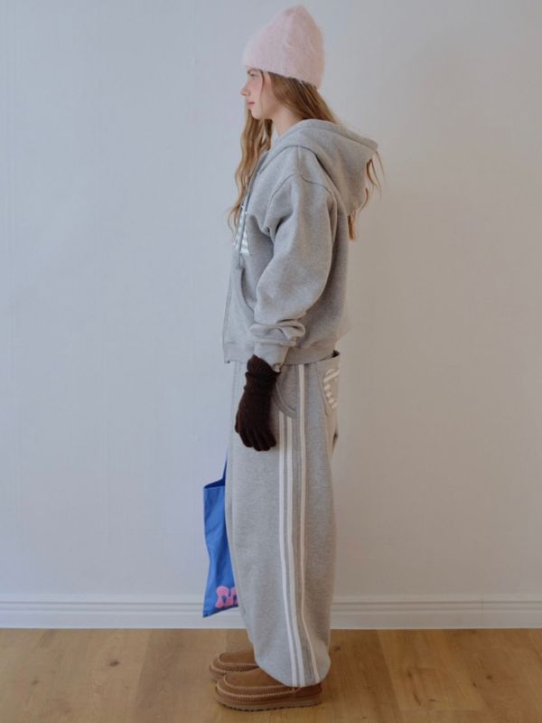 MMOM Cozy Heart 拼接連帽家居服外套｜灰色 