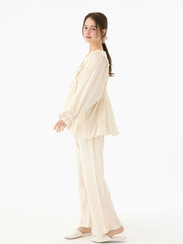 LUNALUZ  晨光呢喃 純棉蕾絲睡衣套裝 