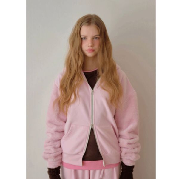 MMOM 拼接連帽家居服外套｜奶霧粉 