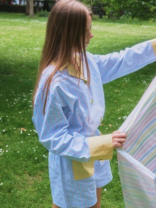 MMOM Sky Green 條紋睡衣套裝｜60支棉 