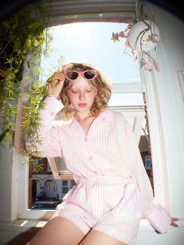 MMOM Flat Peach 條紋睡衣套裝｜60支棉 