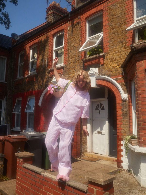 MMOM Flat Peach 條紋長褲｜60支棉 