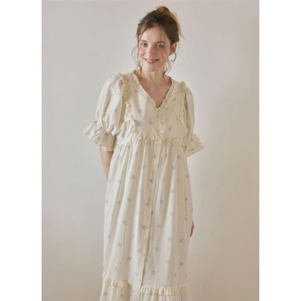 LUNALUZ 靜謐棉感 奶霧白睡衣洋裝｜版型寬鬆　26S 