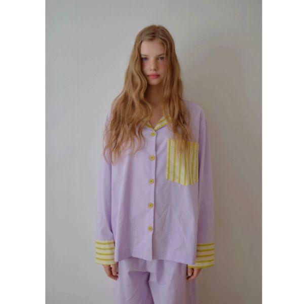 韓國 色塊設計睡衣套裝｜PURPLE 