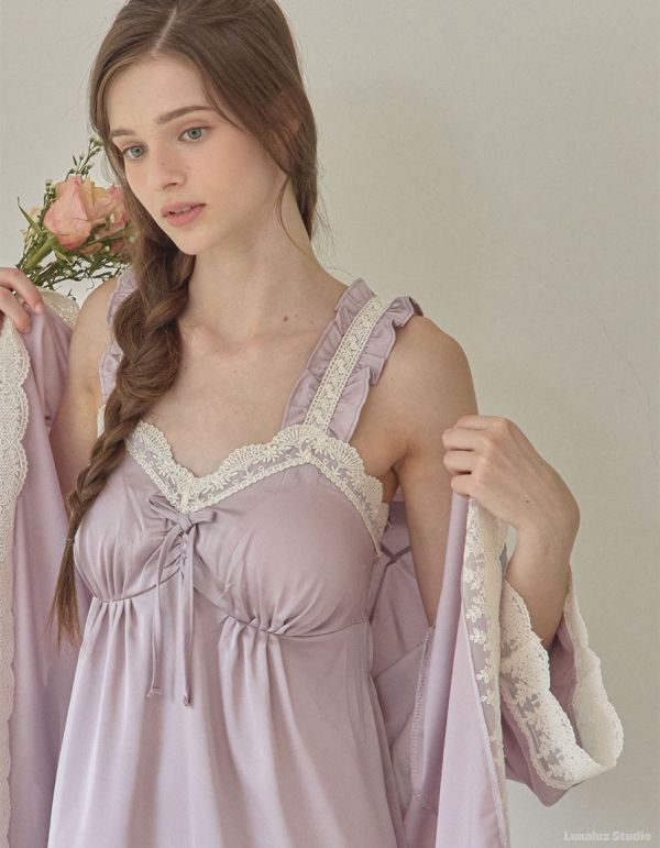 LUNALUZ  女式薰衣草絲綢沙田吊帶袍套裝 