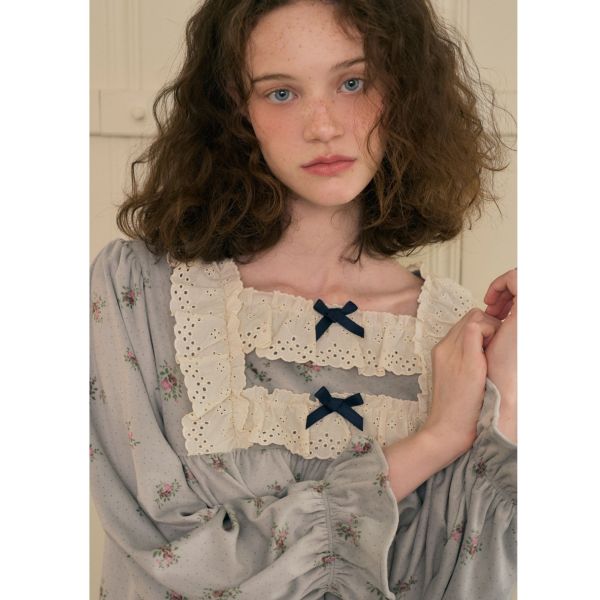 ULLALA 柔霧灰藍天鵝絨睡衣套裝 