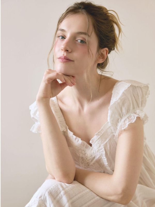 LUNALUZ 古典刺繡織紋 睡衣洋裝｜純淨白　26S 