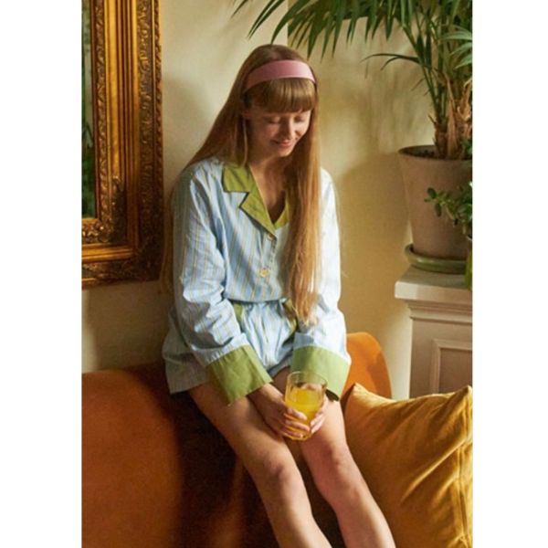 MMOM 條紋睡衣襯衫｜Sky Green 