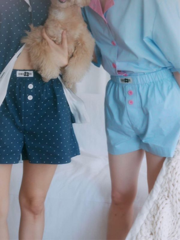 MMOM 深藍波點睡衣套裝｜100%純棉・限量系列 