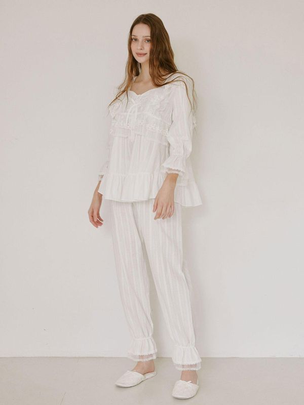 LUNALUZ 奢華蕾絲純棉睡衣套裝 