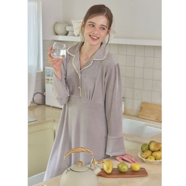 LUNALUZ 絲絨繆思蕾絲睡衣洋裝 