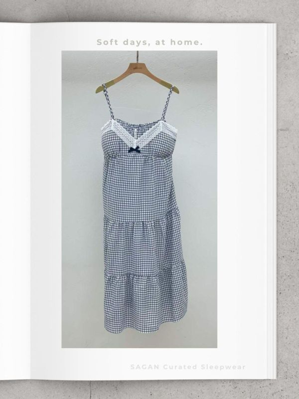 LUNALUZ 藍白格紋 睡衣洋裝｜內襯Bra（附可調式肩帶） 