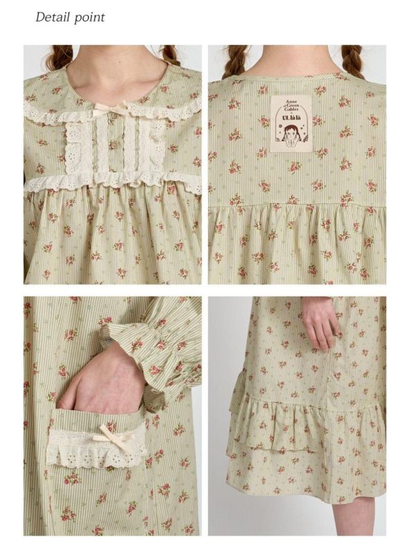 ULLALA  紅髮安妮睡衣洋裝｜新芽綠  26S 