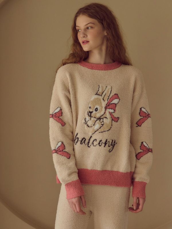 BALCONY 可愛蝴蝶結針織睡衣套裝 