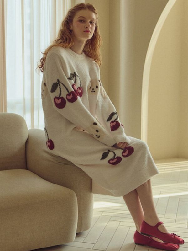 BALCONY 小熊櫻桃針織睡衣洋裝 