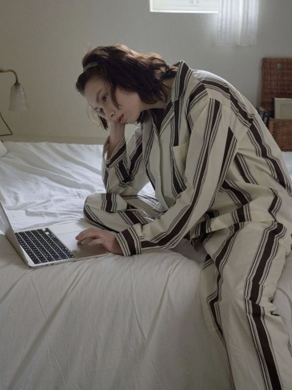 VIVIHOME 午夜巴黎 條紋睡衣套裝｜ 棕色 25W 