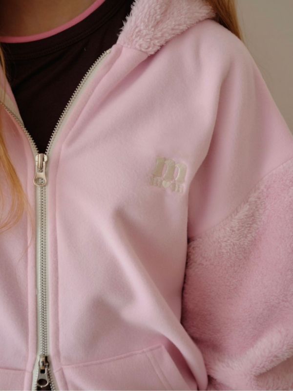 MMOM 拼接連帽家居服外套｜奶霧粉 