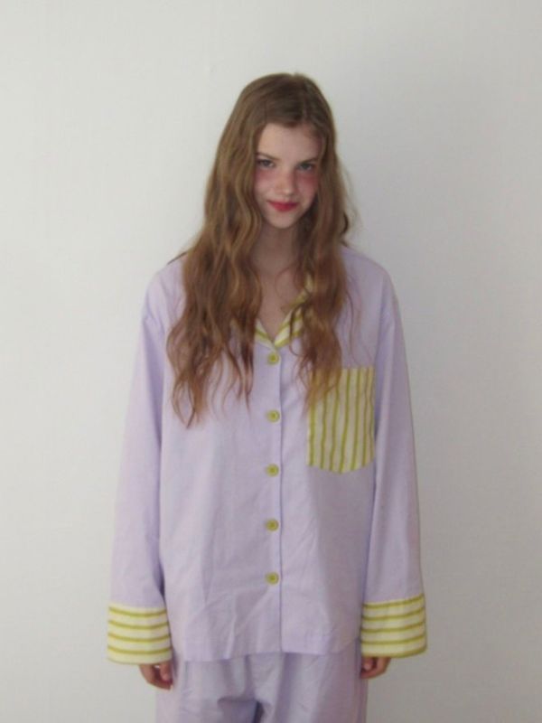 韓國 色塊設計睡衣套裝｜PURPLE 