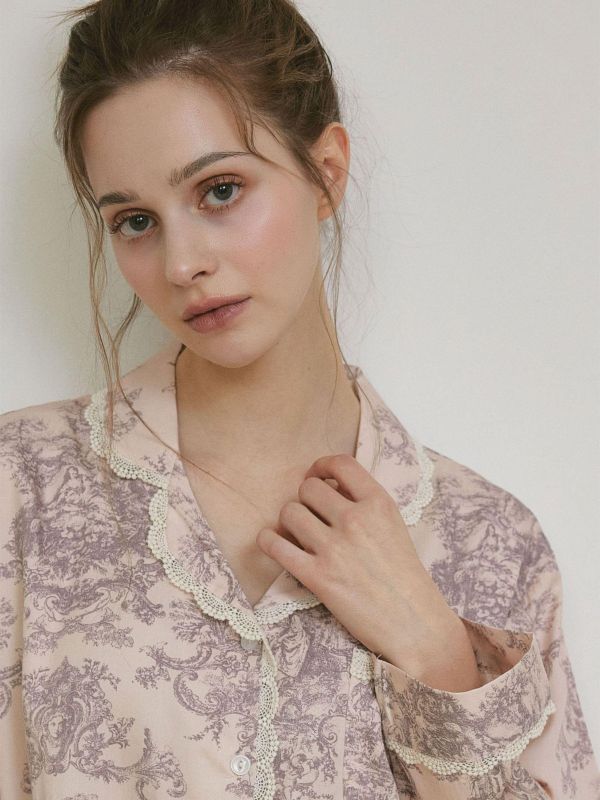 LUNALUZ  奢華蕾絲朱依紋睡衣套裝 