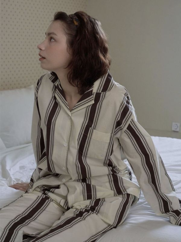 VIVIHOME 午夜巴黎 條紋睡衣套裝｜ 棕色 25W 