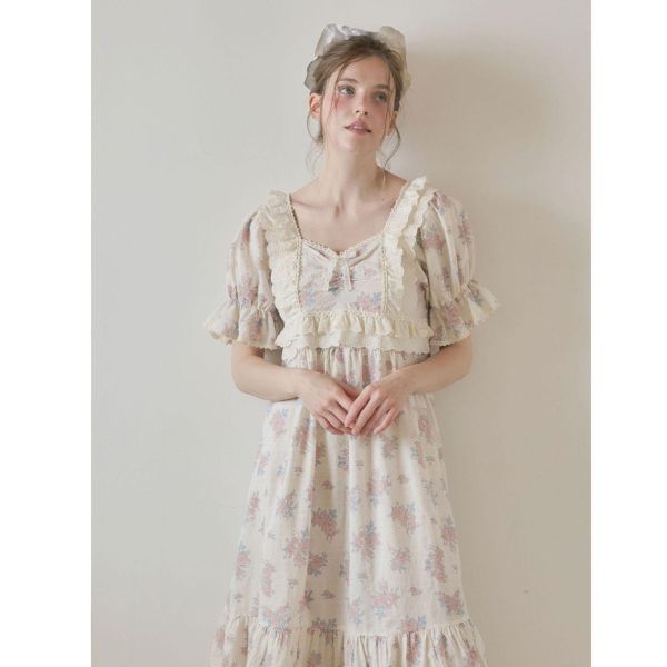 LUNALUZ 花園詩意睡衣洋裝｜霧感花卉　26S 