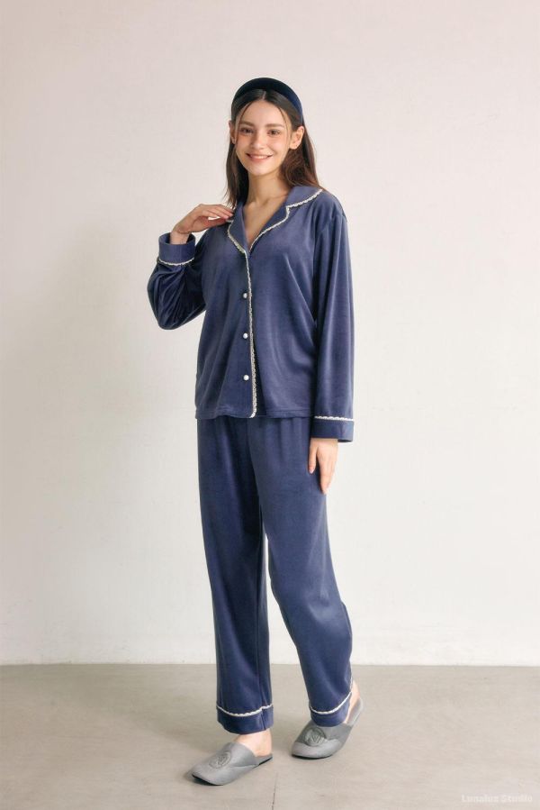 LUNALUZ 絲絨蕾絲睡衣套裝 