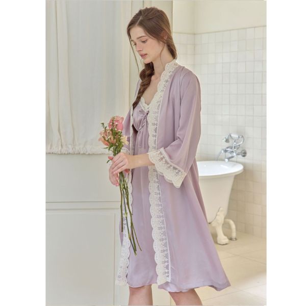 LUNALUZ  女式薰衣草絲綢沙田吊帶袍套裝 