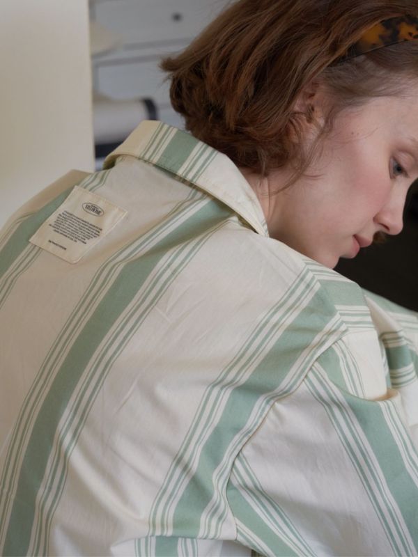 VIVIHOME 韓國橄欖色條紋睡衣套裝｜午夜巴黎系列 