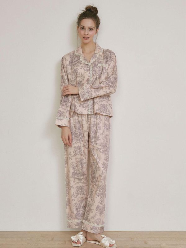 LUNALUZ  奢華蕾絲朱依紋睡衣套裝 