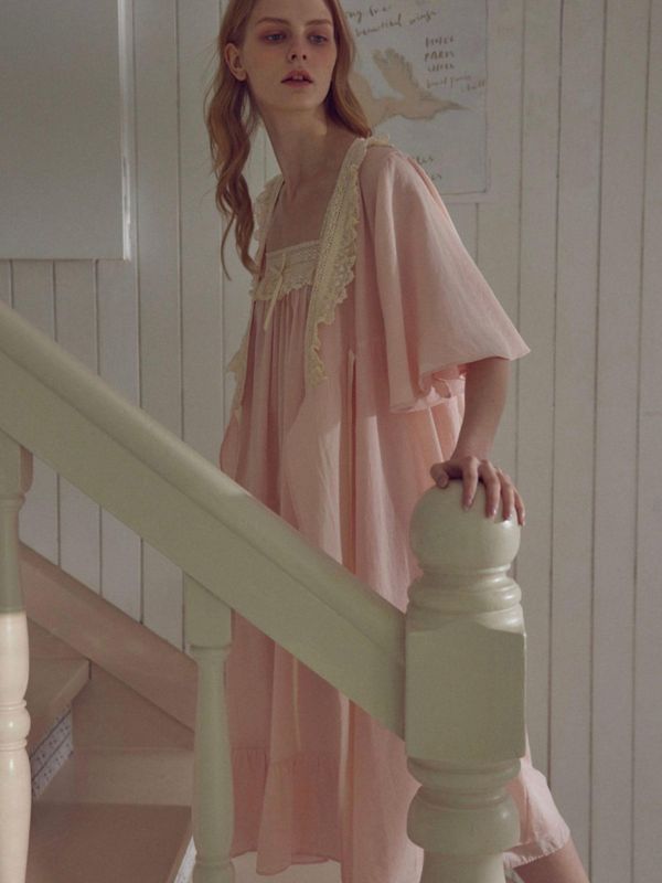 BALCONY 奢華蕾絲睡袍  80支棉 