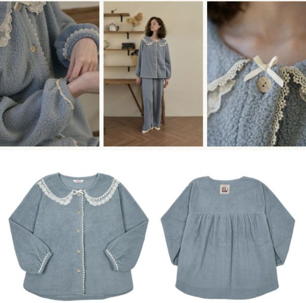 ULLALA 柔霧靜藍珊瑚絨睡衣套裝 