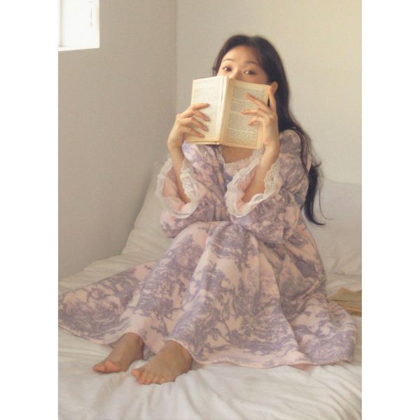 LUNALUZ 法式朱依紋羊羔絨睡衣洋裝 