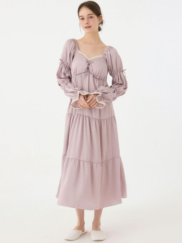 LUNALUZ 柔夜之詩 睡衣洋裝｜內襯Bra設計｜霧紫色調　25S 