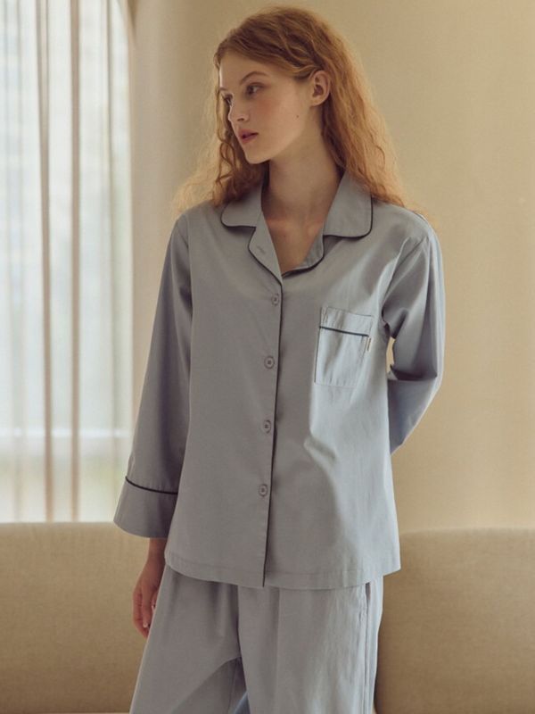 韓國經典純棉睡衣套裝｜天藍色 