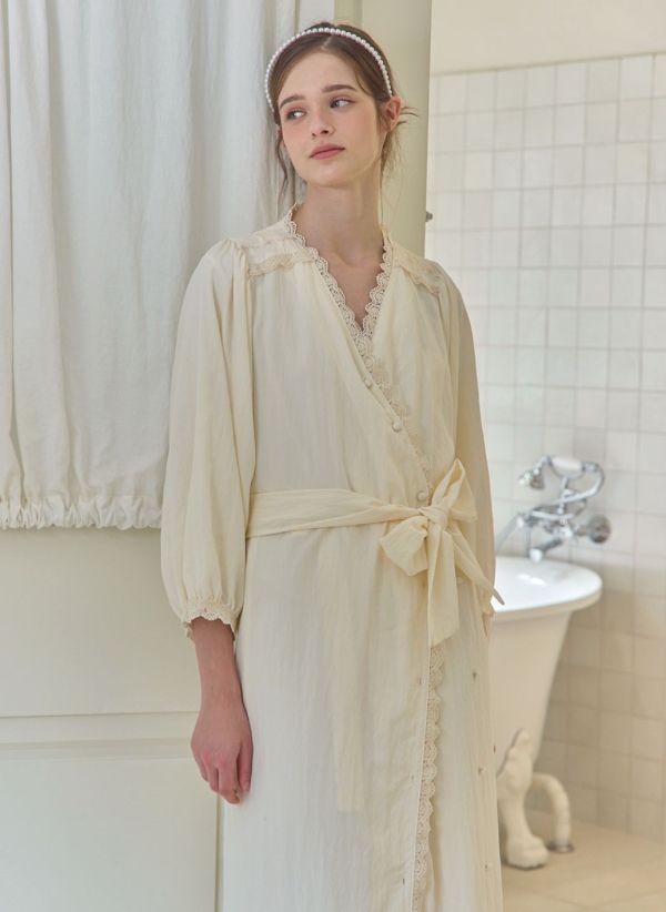 LUNALUZ 韓國霧光蕾絲古典家居睡袍 