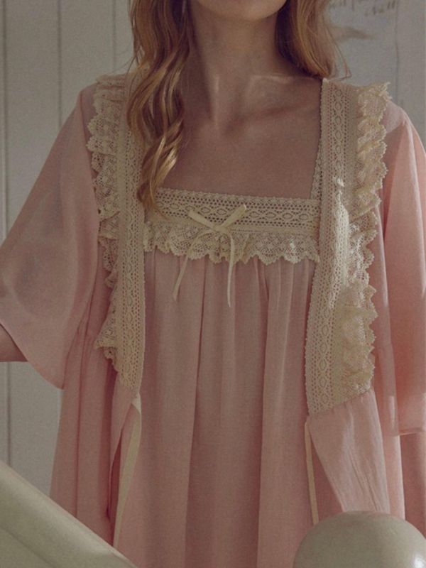 BALCONY 奢華蕾絲睡袍  80支棉 