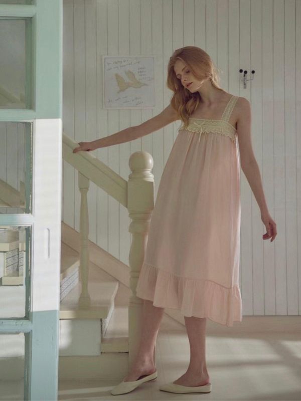 BALCONY 奢華蕾絲睡裙 80支純棉 