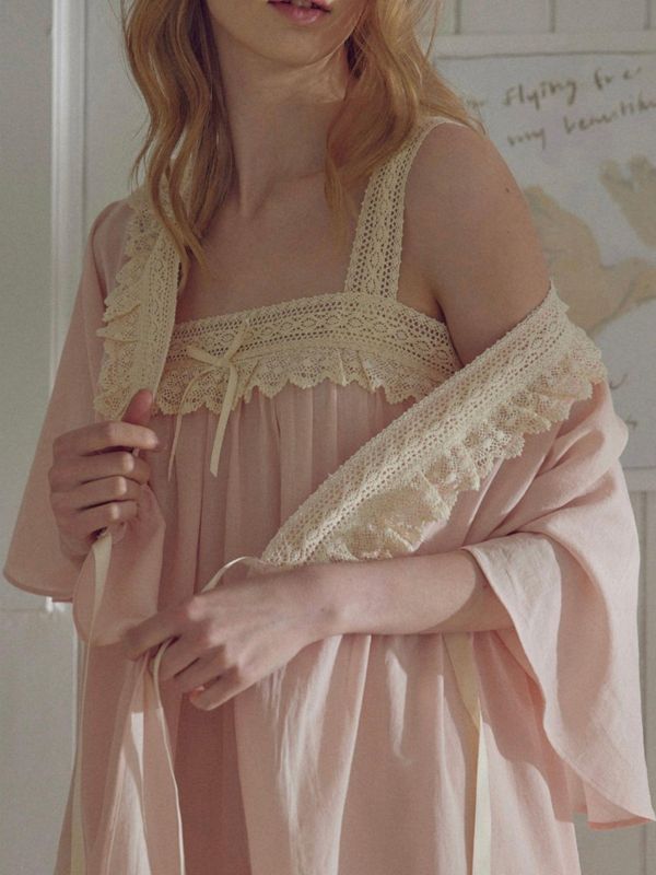 BALCONY 奢華蕾絲睡裙 80支純棉 