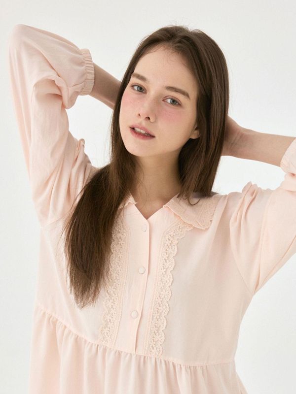 LUNALUZ 柔霧沙洗 睡衣洋裝｜柔光香檳粉　26S 