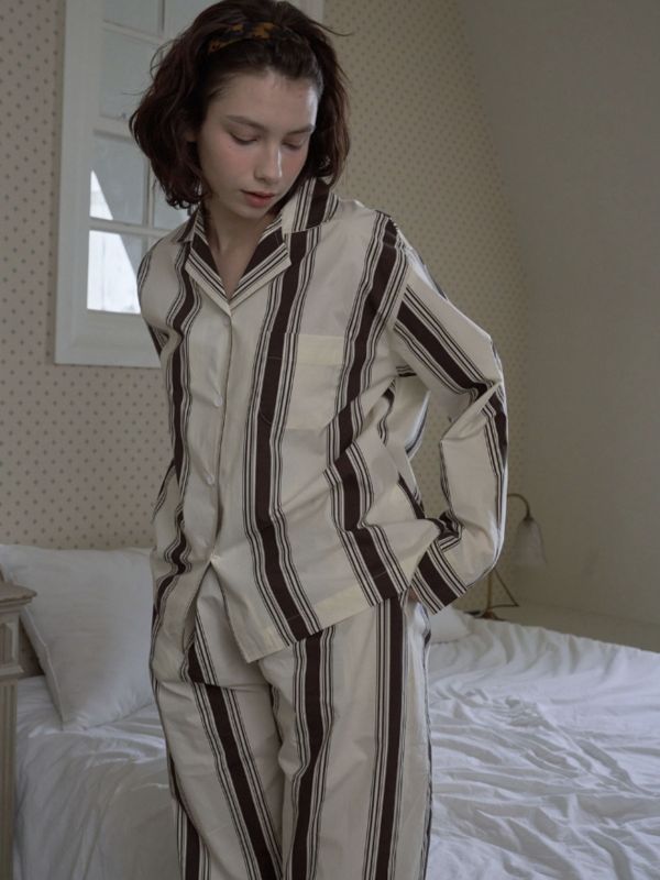 VIVIHOME 午夜巴黎 條紋睡衣套裝｜ 棕色 25W 