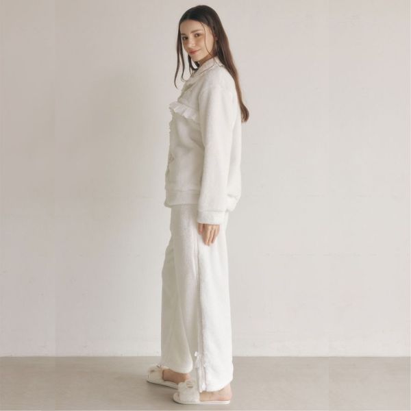 LUNALUZ 雲朵超細纖維蕾絲睡衣套裝｜外套式開襟設計 