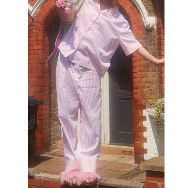 MMOM Flat Peach 條紋長褲｜60支棉 