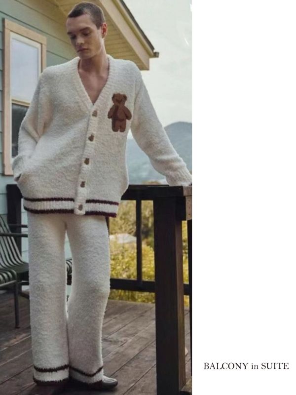 BALCONY 泰迪熊刺繡毛絨男款家居服 