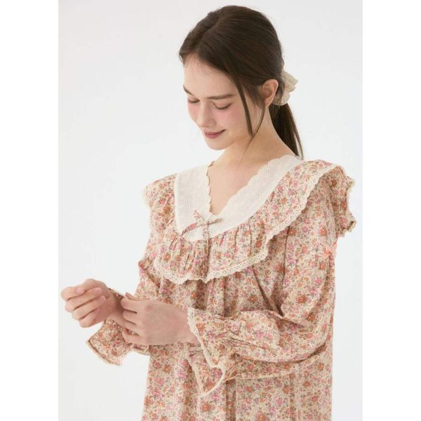 LUNALUZ V 領蕾絲睡衣洋裝｜花園印花 