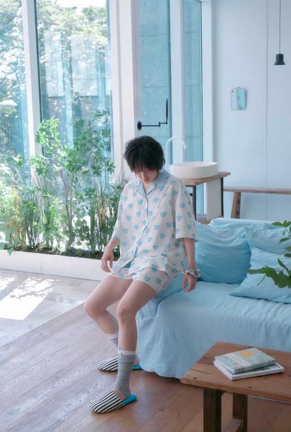 MMOM 藍色愛心印花睡衣 