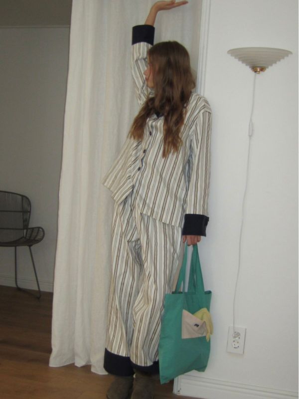 韓國 色塊設計睡衣套裝｜BEIGE 