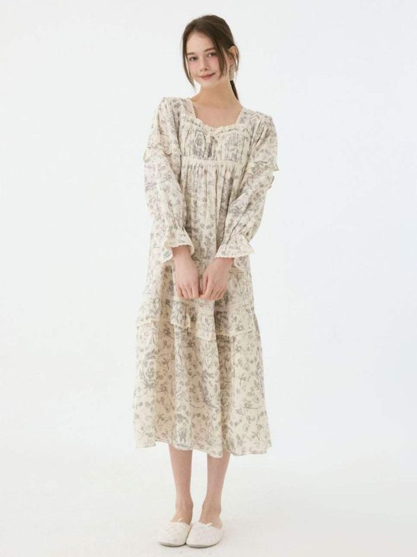 LUNALUZ 韓國復古朱依紋睡衣洋裝｜雅緻灰 25W 