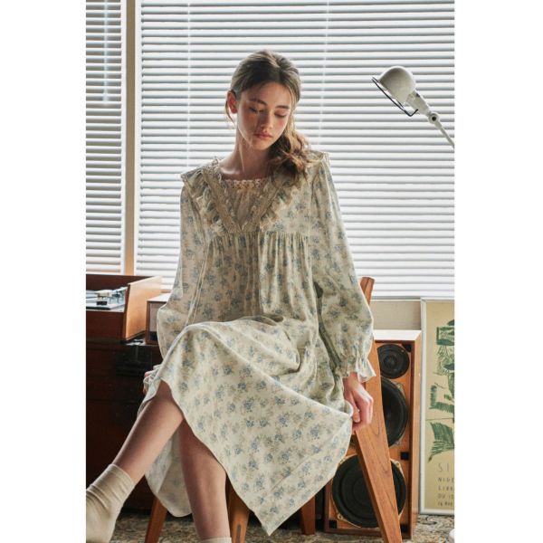 ULLALA 米杏刷絨純棉睡衣洋裝｜口袋設計 