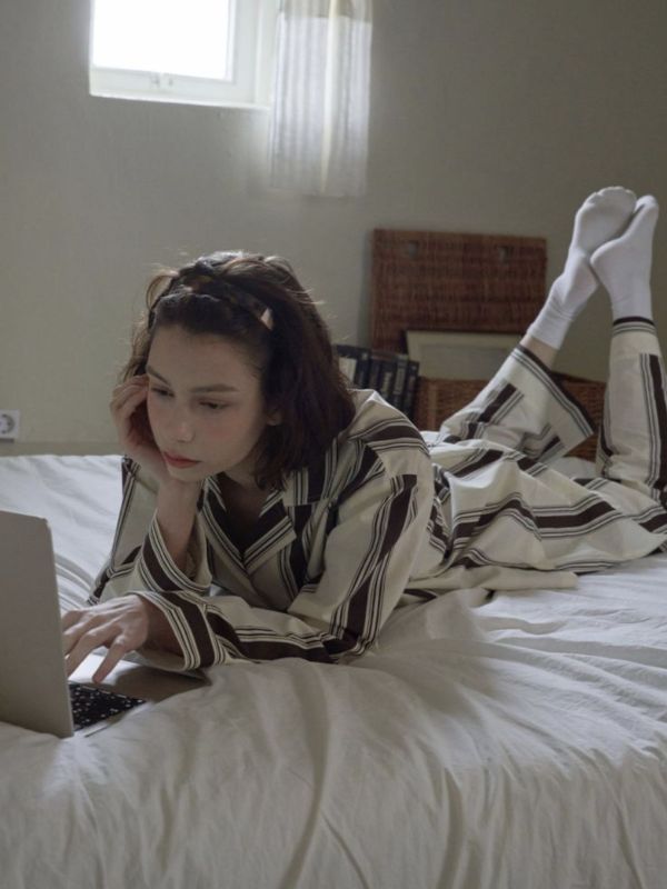 VIVIHOME 午夜巴黎 條紋睡衣套裝｜ 棕色 25W 