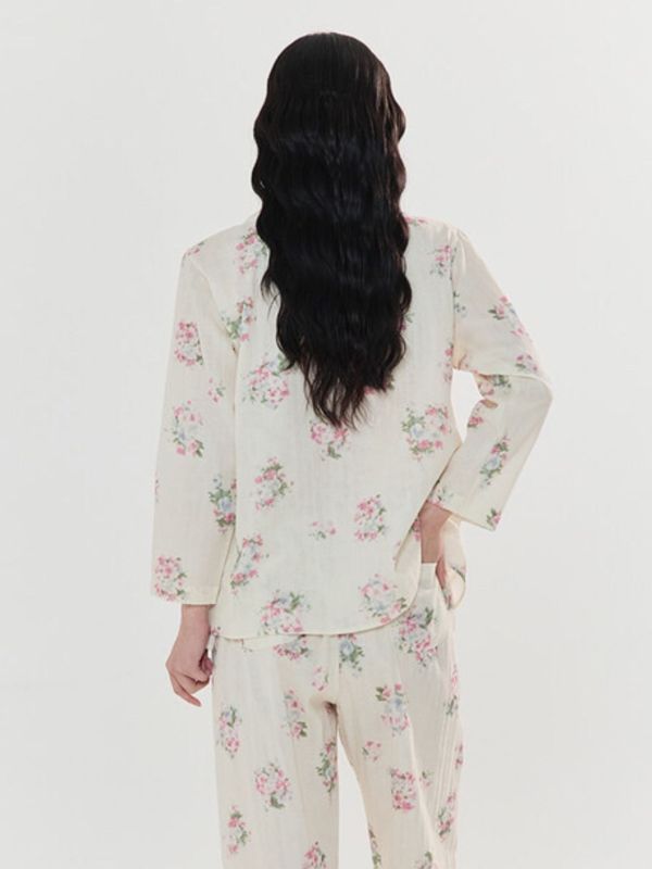 BALCONY 柔軟親膚雙層棉紗長袖睡裙 米色 